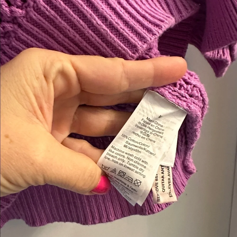 J. Crew Elbow Sleeve Crochet Button Knit Sweater Top Vibrant Grape medium